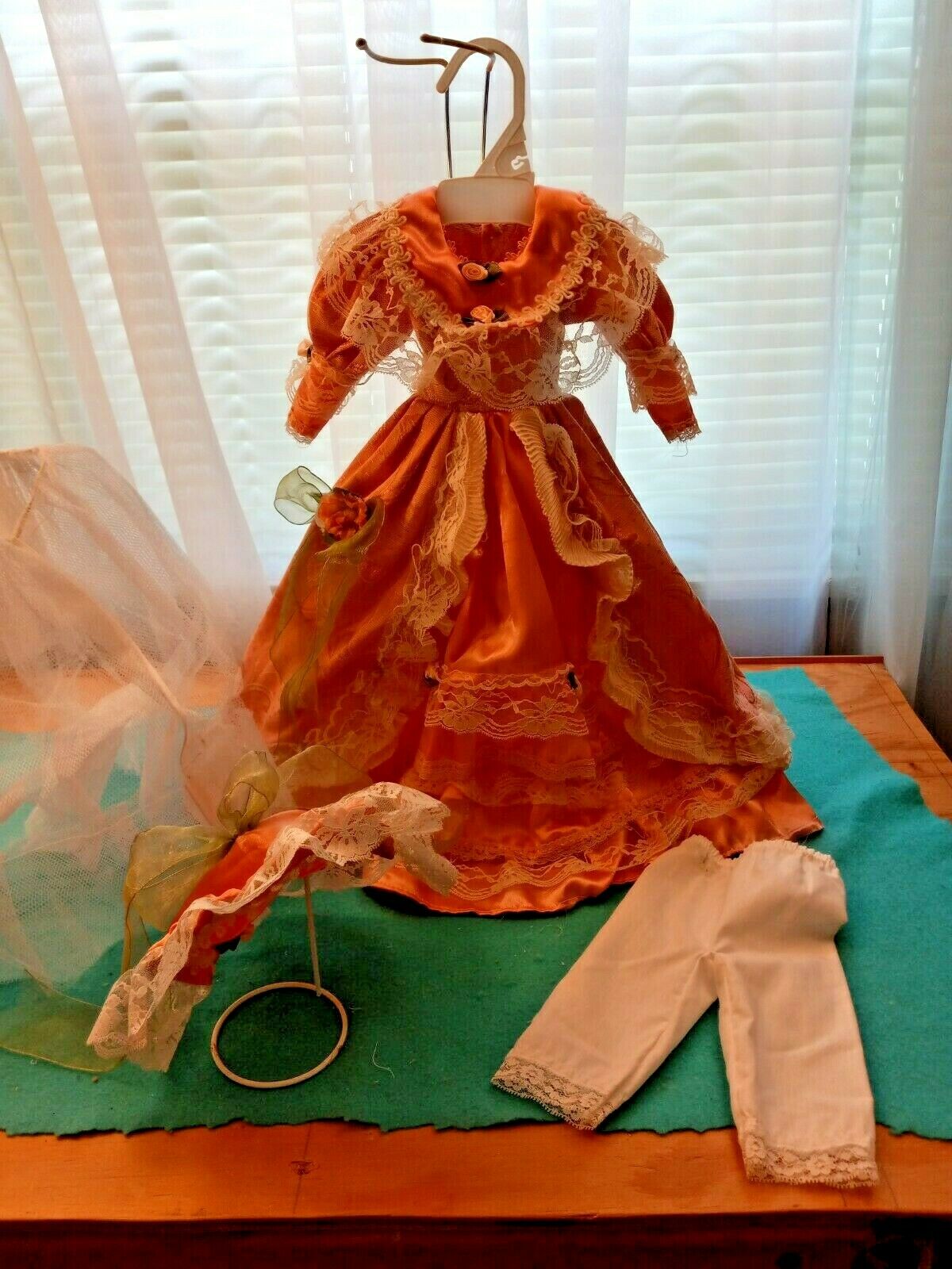 Vintage Large Doll Victorian Brocade Dress Hat Crinoline For 24" Lady Dolls
