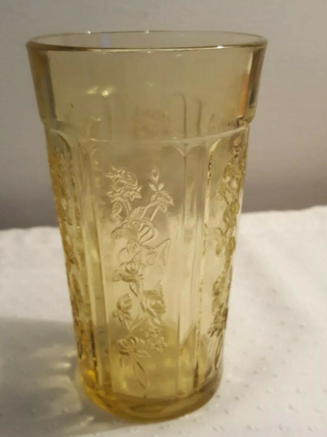 Federal Glass Co. Sharon Cabbage Rose 5 1/4" Amber 12 Oz Thick Ice Tea Tumbler