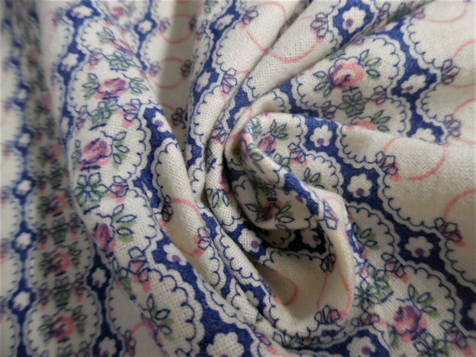 Vintage Brushed Cotton~floral Stripes~pink/blue/off White12"x46"~ Doll's